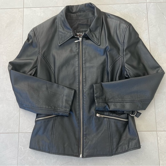 WILSONS Leather Women Black Leather Adjustable Straps Long Sleeves Jacket Sz M - Picture 11 of 16